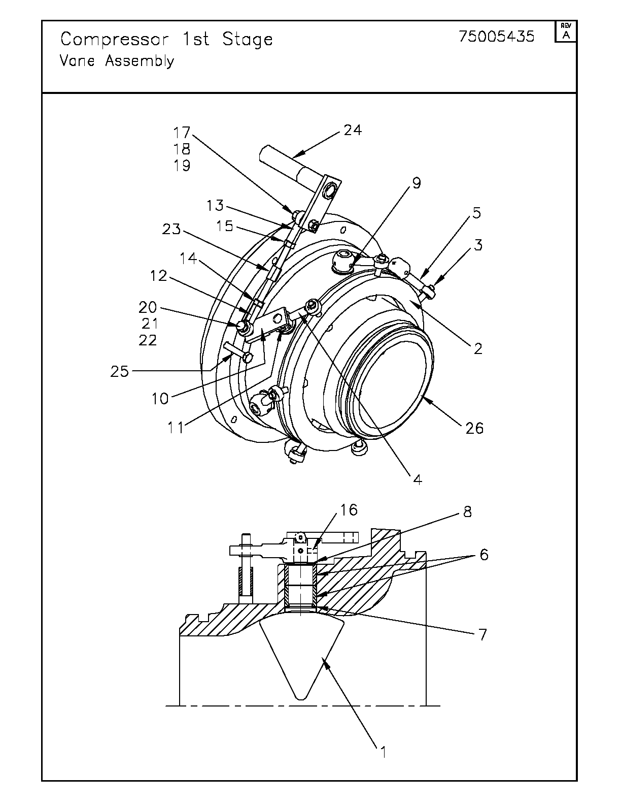 Bushing Assembly 1st Stage Vane 400-500 Ton Lever LEV00224 COMPRESSOR 1ST STAGE VANE ASSEMB LY | COMPRESSOR 1ST STAGE VANE ASSEMBLY