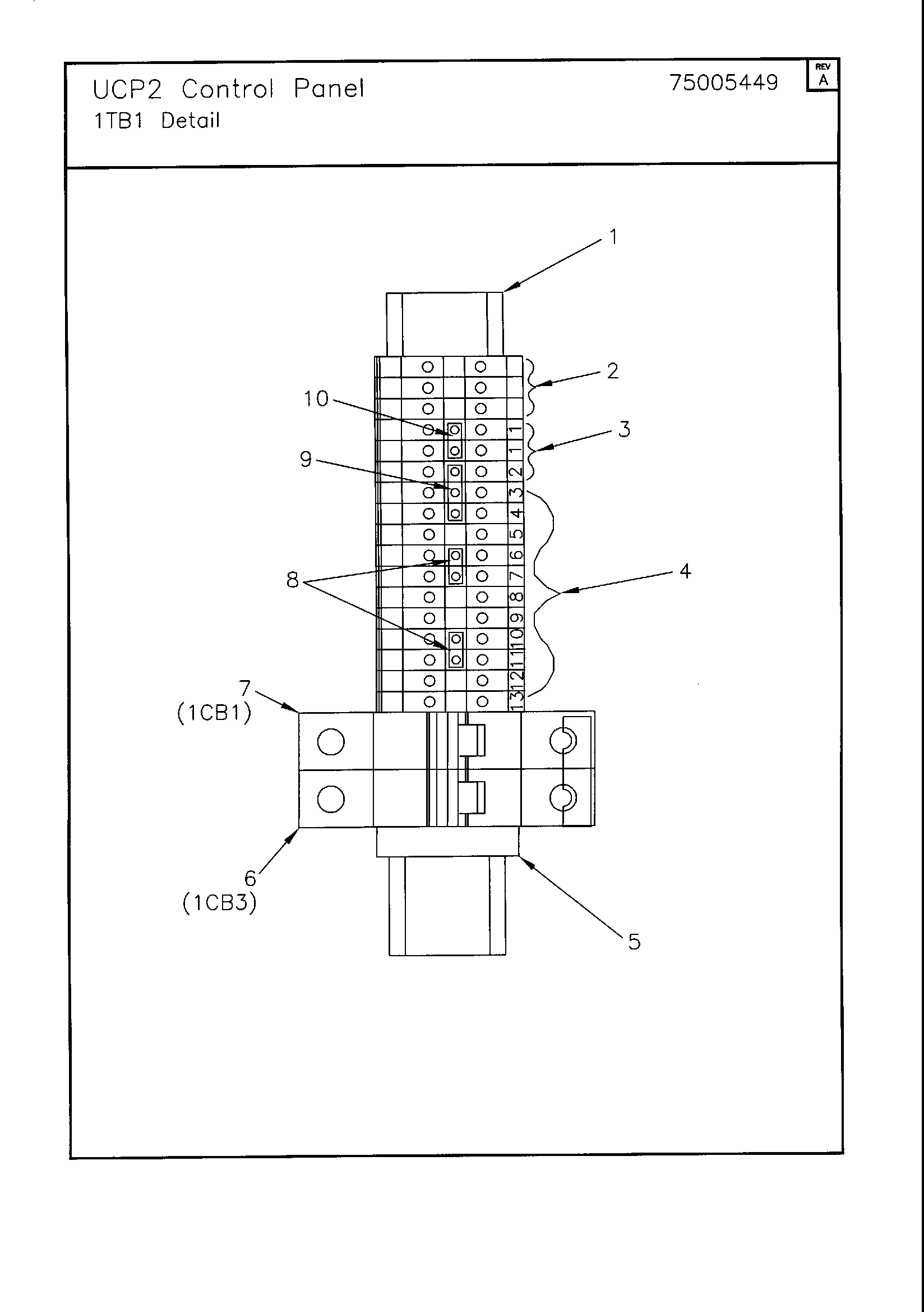 Terminal Block 1 Pole, 30 Amp, 600 Volt BLK00498 UCP2 CONTROL PANEL 1TB1 DETAIL